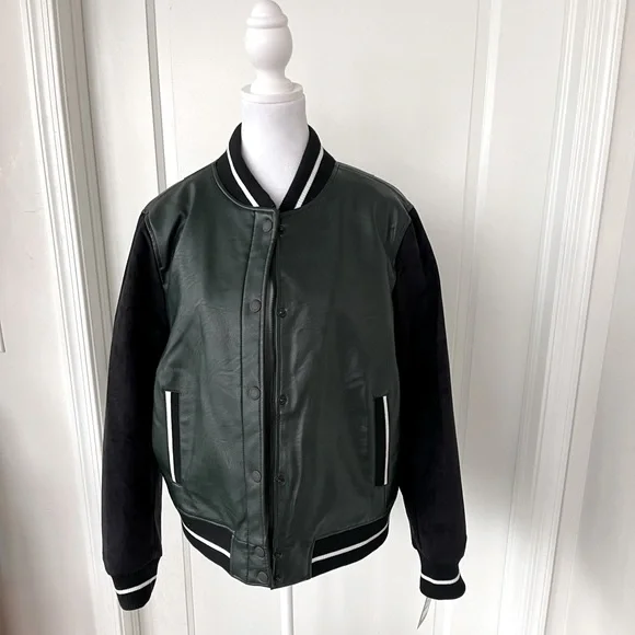 Levis leather on sale varsity bomber jacket